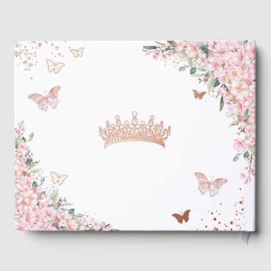 Cherry Blossom Roos Gold Butterflies Quinceanera Gastenboek (Achterkant)