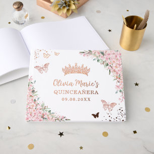 Cherry Blossom Roos Gold Butterflies Quinceanera Gastenboek