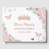 Cherry Blossom Roos Gold Butterflies Quinceanera Gastenboek (Voorkant)