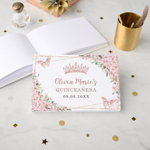 Cherry Blossom Roos Gold Butterflies Quinceanera Gastenboek