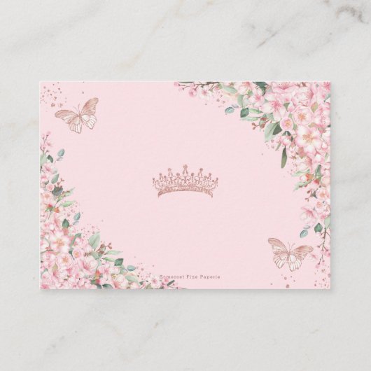 Cherry Blossom Roos Gold Butterflies Quinceañera Informatiekaartje (Achterkant)