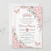 Cherry Blossom Roos Gold Butterflies Quinceañera Kaart (Voorkant)