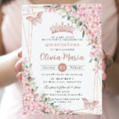 Cherry Blossom Roos Gold Butterflies Quinceañera Kaart