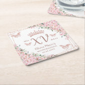 Cherry Blossom Roos Gold Butterflies Quinceanera Kartonnen Onderzetters (Schuin)