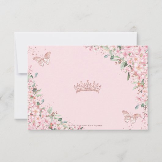 Cherry Blossom Roos Gold Butterflies Quinceañera RSVP Kaartje (Achterkant)