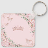 Cherry Blossom Roos Gold Butterflies Quinceanera Sleutelhanger (Achterkant)