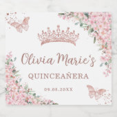 Cherry Blossom Roos Gold Butterflies Quinceañera Sparkling Wijnetiket (Enkel label)