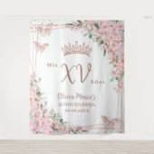 Cherry Blossom Roos Gold Butterflies Quinceañera Wandkleed (Voorkant)