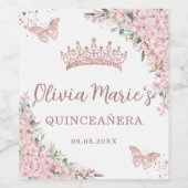 Cherry Blossom Roos Gold Butterflies Quinceañera Wijn Etiket (Enkel label)