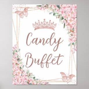 Cherry Blossom Roos Gold Butterflies Snoep Buffet Poster