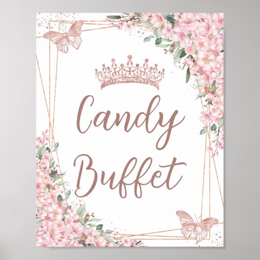 Cherry Blossom Roos Gold Butterflies Snoep Buffet Poster (Voorkant)