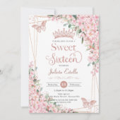 Cherry Blossom Roos Gold Butterflies Sweet 16 Kaart (Voorkant)