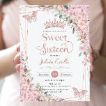 Cherry Blossom Roos Gold Butterflies Sweet 16 Kaart<br><div class="desc">Personaliseer deze  kersenbloesems Sweet 16 verjaardagsuitnodiging gemakkelijk en snel. Klik op de knop Bewerken met ontwerpgereedschappen om de teksten verder te bewerken,  lettertypen en lettertypekleuren te wijzigen. Met prachtige waterverf kersenbloesems,  roos gouden vlinders en een rozen gouden geometrisch lijst. Overeenkomende objecten beschikbaar in de winkel. c) Somerset Fine Paperie</div>