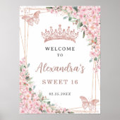 Cherry Blossom Roos Gold Butterflies Sweet 16 Poster (Voorkant)