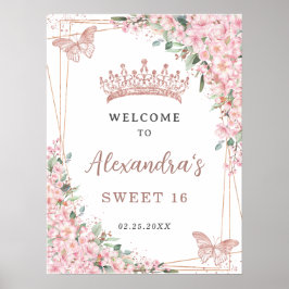 Cherry Blossom Roos Gold Butterflies Sweet 16 Poster