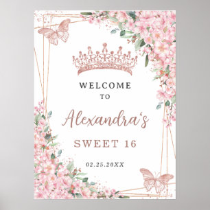 Cherry Blossom Roos Gold Butterflies Sweet 16 Poster