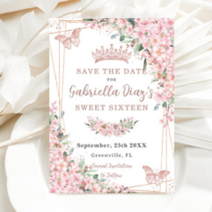 Cherry Blossom Roos Gold Butterflies Sweet 16 Save The Date
