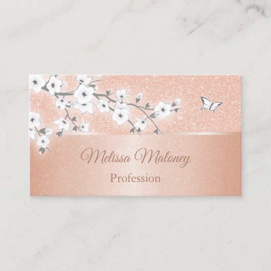 Cherry Blossom Roos Gold Grey Visitekaartje (Voorkant)