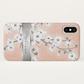 Cherry Blossom Roos Gold Monogram Bling Case-Mate iPhone Case (Achterkant (horizontaal))
