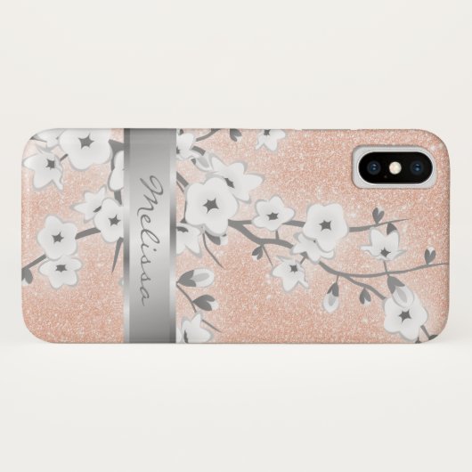 Cherry Blossom Roos Gold Monogram Bling Case-Mate iPhone Case (Achterkant (horizontaal))