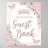 Cherry Blossom Roos Gold Quinceañera Guest Book Poster (Voorkant)