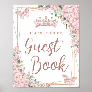 Cherry Blossom Roos Gold Quinceañera Guest Book Poster