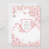 Cherry Blossom Roos Gold Tiara Pink Quinceañera Kaart (Achterkant)