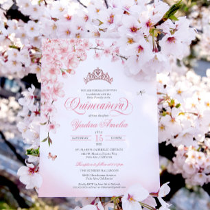 Cherry Blossom Roos Gold Tiara Pink Quinceañera Kaart