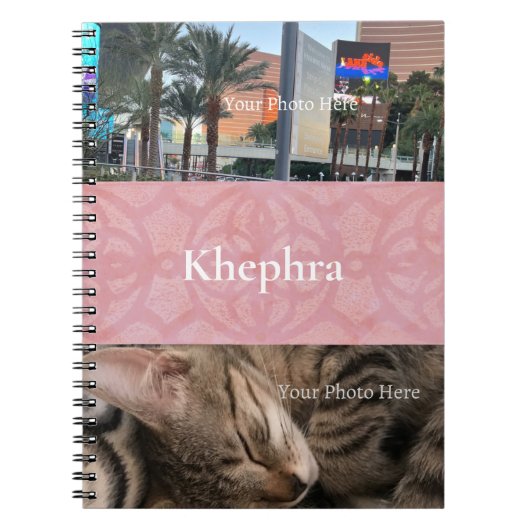 Cherry Blossom Roze Batik Naam en Fotocollage Notitieboek (Voorkant)