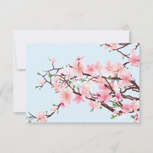 Cherry Blossom Roze Blauw Bruiloft RSVP Kaart (Achterkant)