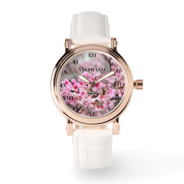 Cherry Blossom Roze Bloem Sakura Springtime Horloge (Voorkant)