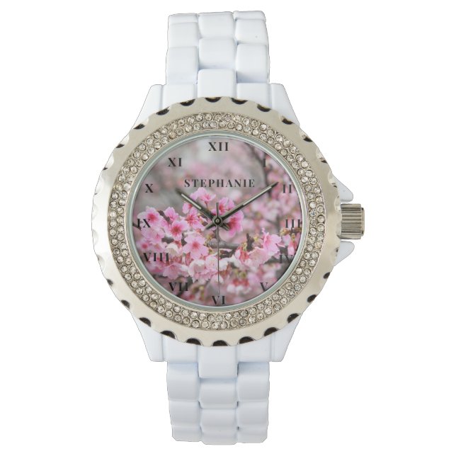 Cherry Blossom Roze Bloem Sakura Springtime Horloge (Voorkant)