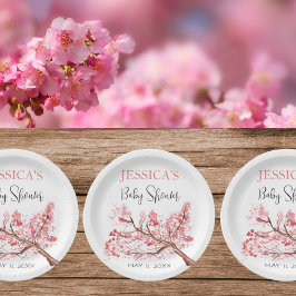 Cherry Blossom Roze Bloemen Baby shower Meisje Papieren Bordje
