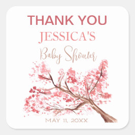 Cherry Blossom Roze Bloemen Baby shower Meisje Vierkante Sticker