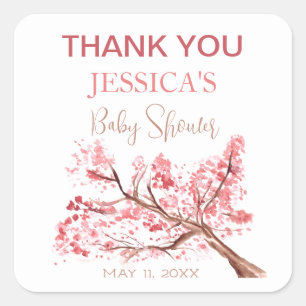 Cherry Blossom Roze Bloemen Baby shower Meisje Vierkante Sticker