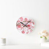 Cherry blossom roze bloemen bloemschilderij ronde klok (Huis)