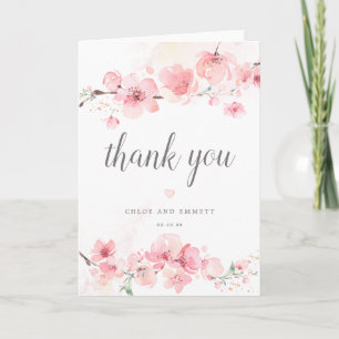Cherry Blossom Roze Bloemen Bruiloft Dank u kaart