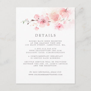 Cherry Blossom Roze Bloemen Bruiloft Gast Details Informatiekaartje
