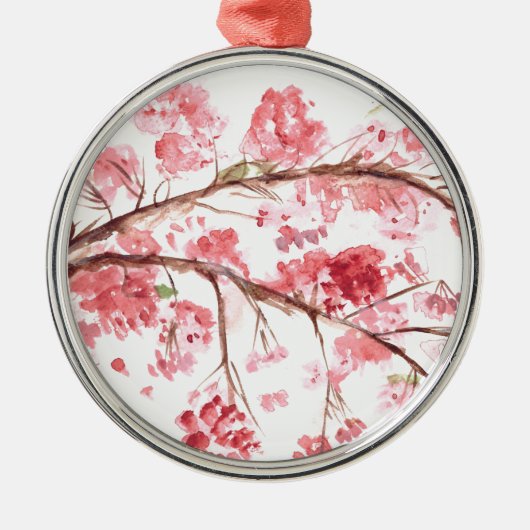 Cherry blossom roze bloemen florale waterverf metalen ornament (Voorkant)