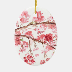 Cherry blossom roze bloemen sakura waterverf keramisch ornament