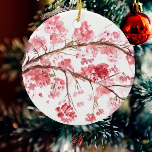 Cherry blossom roze bloemen sakura waterverf keramisch ornament