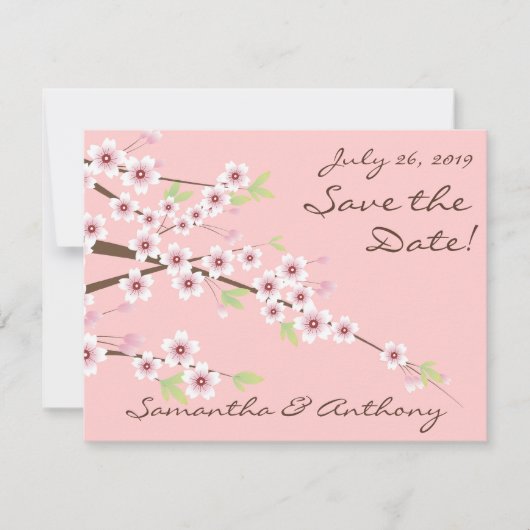 Cherry Blossom Roze Bruiloft Save the Date (Voorkant)