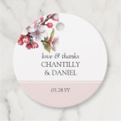 Cherry Blossom Roze en Witte Huwelijksgunst Labels (Voorkant)