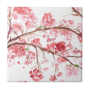 Cherry blossom roze floral waterverf tegeltje