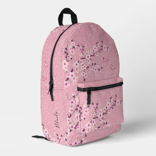 Cherry Blossom Roze Glitter Bedrukte Rugzak (Achterkant Hoek Links)