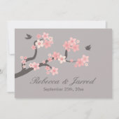 Cherry Blossom roze/grijs landschap Invite Kaart (Achterkant)
