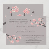 Cherry Blossom roze/grijs landschap Invite Kaart (Voorkant / Achterkant)