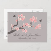 Cherry Blossom roze/grijs RSVP briefkaart (Voorkant / Achterkant)