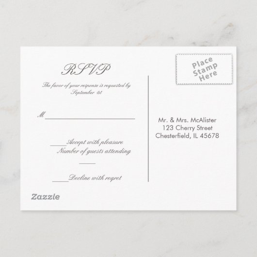 Cherry Blossom roze/grijs RSVP briefkaart (Achterkant)