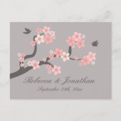 Cherry Blossom roze/grijs RSVP briefkaart (Voorkant)